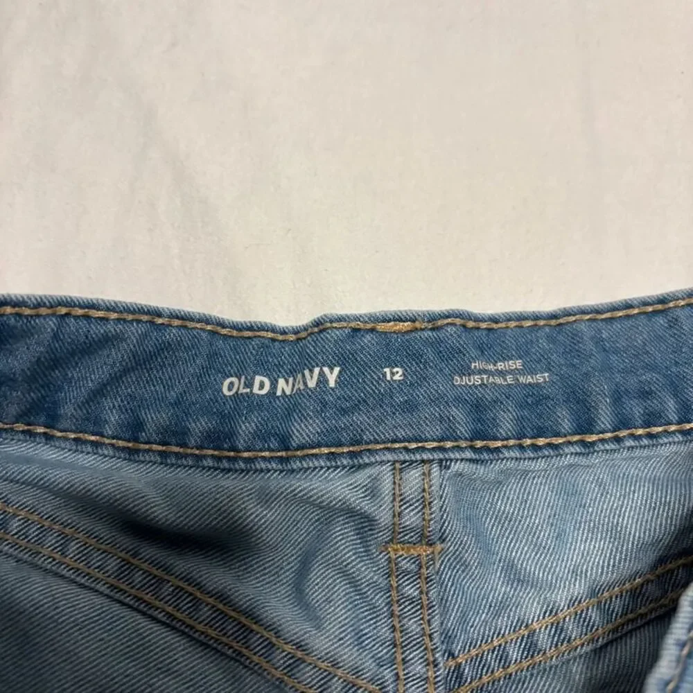 Old Navy Light Wash High Rise Button Fly Denim Shorts Size 12 | Raw Hem